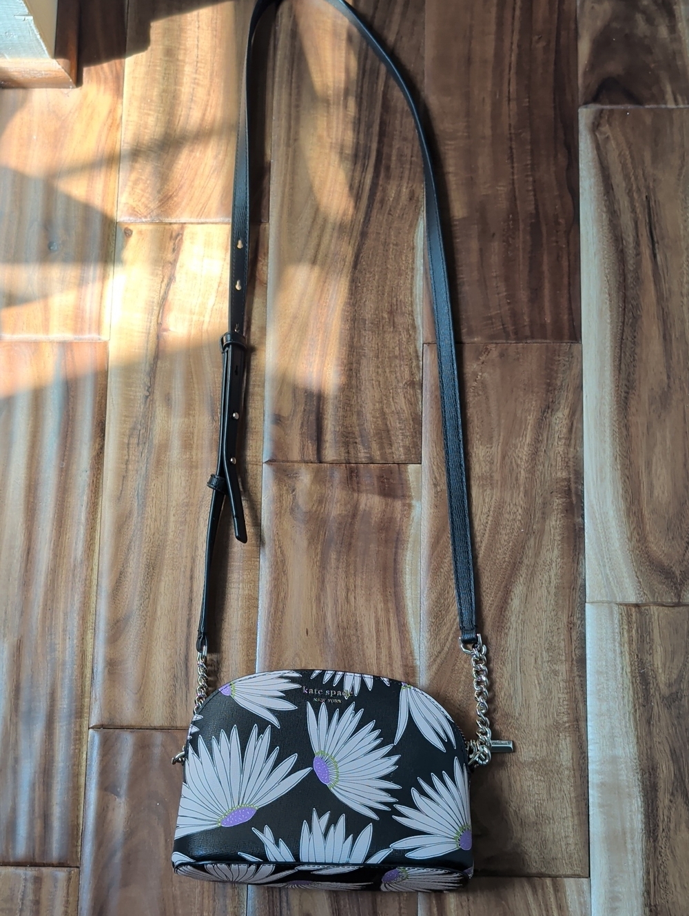 kate spade Black Floral Daisy Crossbody with White & Purple Accents